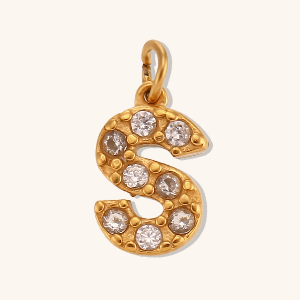 Wholesale Stainless Steel Gold Plated 8mm CNC Diamond English Letter Pendant