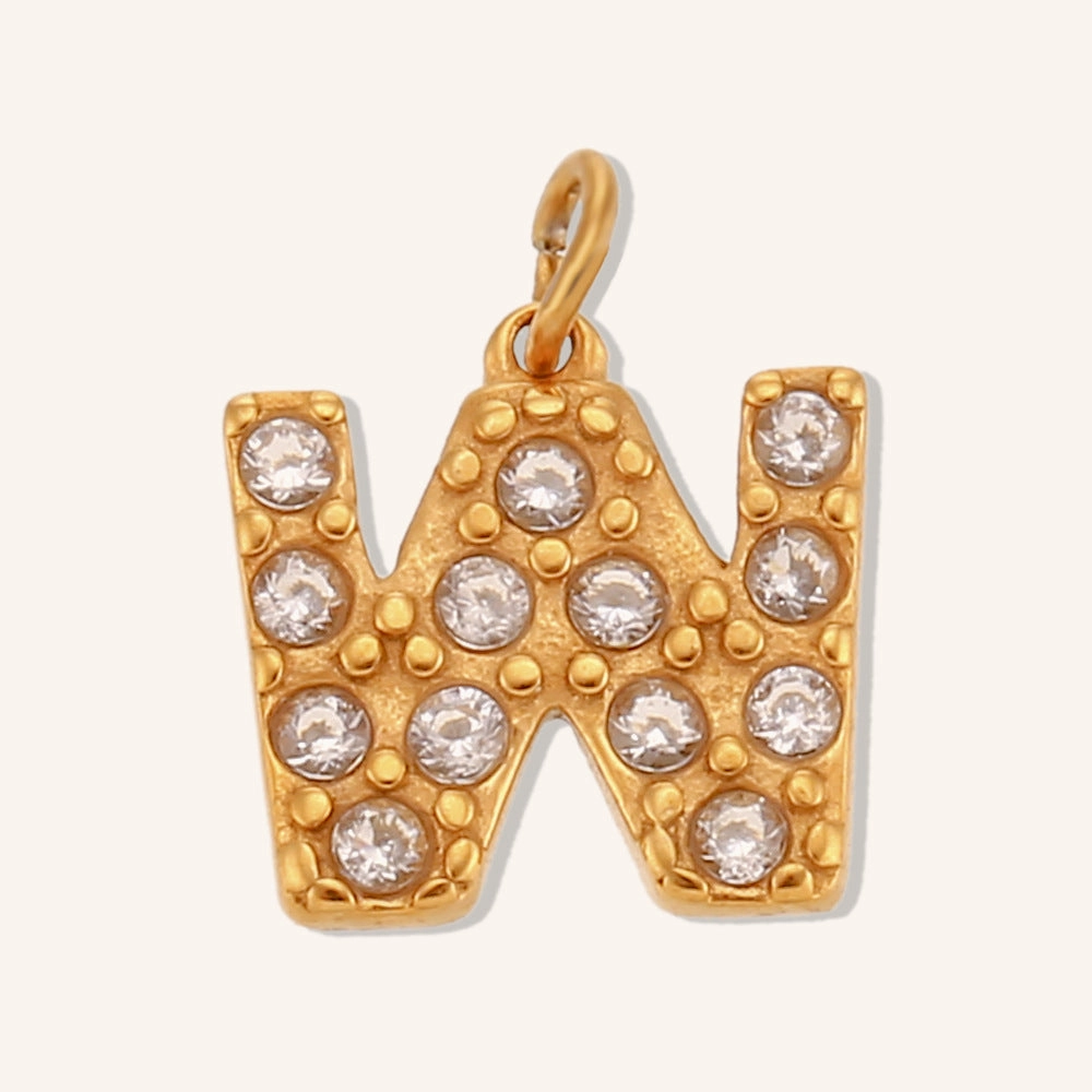 Wholesale Stainless Steel Gold Plated 8mm CNC Diamond English Letter Pendant