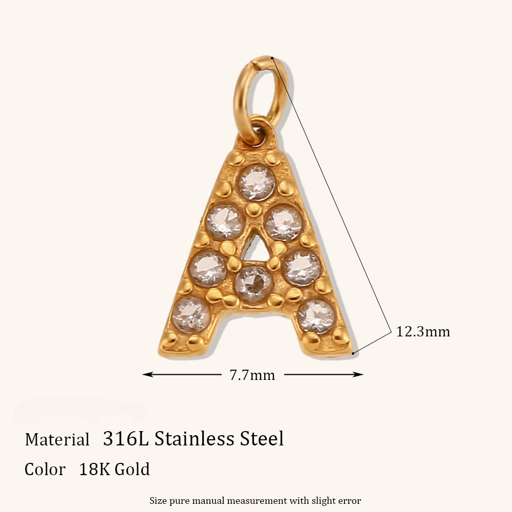 Wholesale Stainless Steel Gold Plated 8mm CNC Diamond English Letter Pendant
