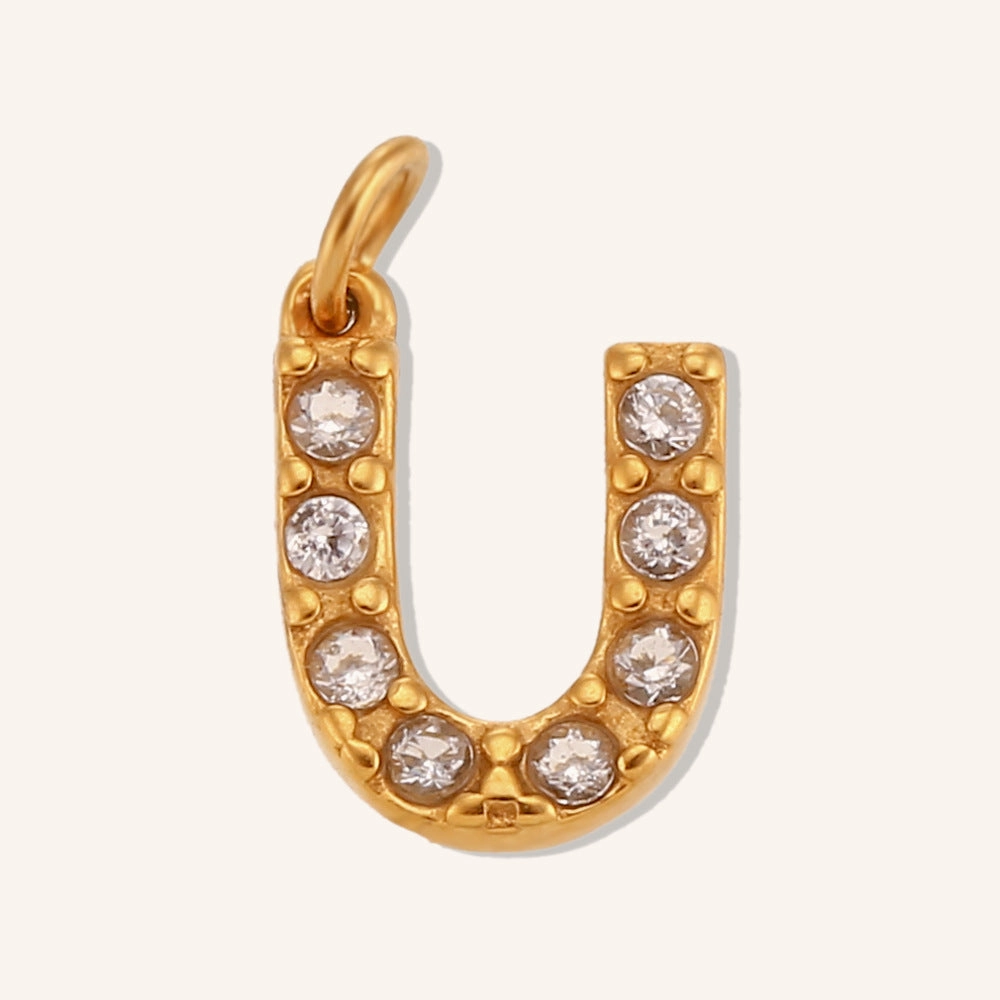 Wholesale Stainless Steel Gold Plated 8mm CNC Diamond English Letter Pendant
