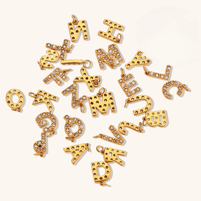 Wholesale Stainless Steel Gold Plated 8mm CNC Diamond English Letter Pendant