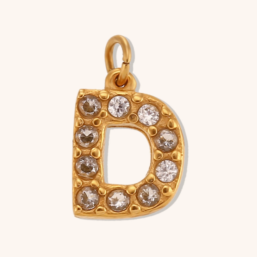 Wholesale Stainless Steel Gold Plated 8mm CNC Diamond English Letter Pendant