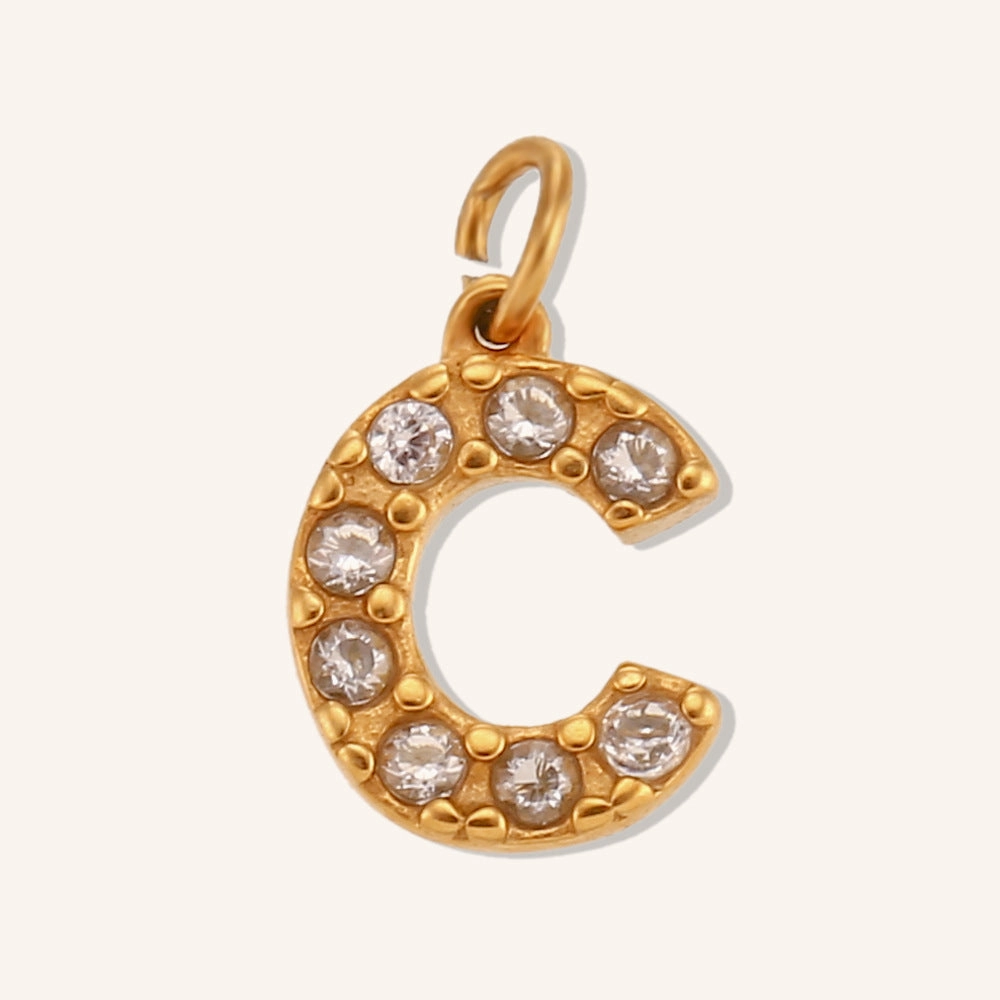 Wholesale Stainless Steel Gold Plated 8mm CNC Diamond English Letter Pendant
