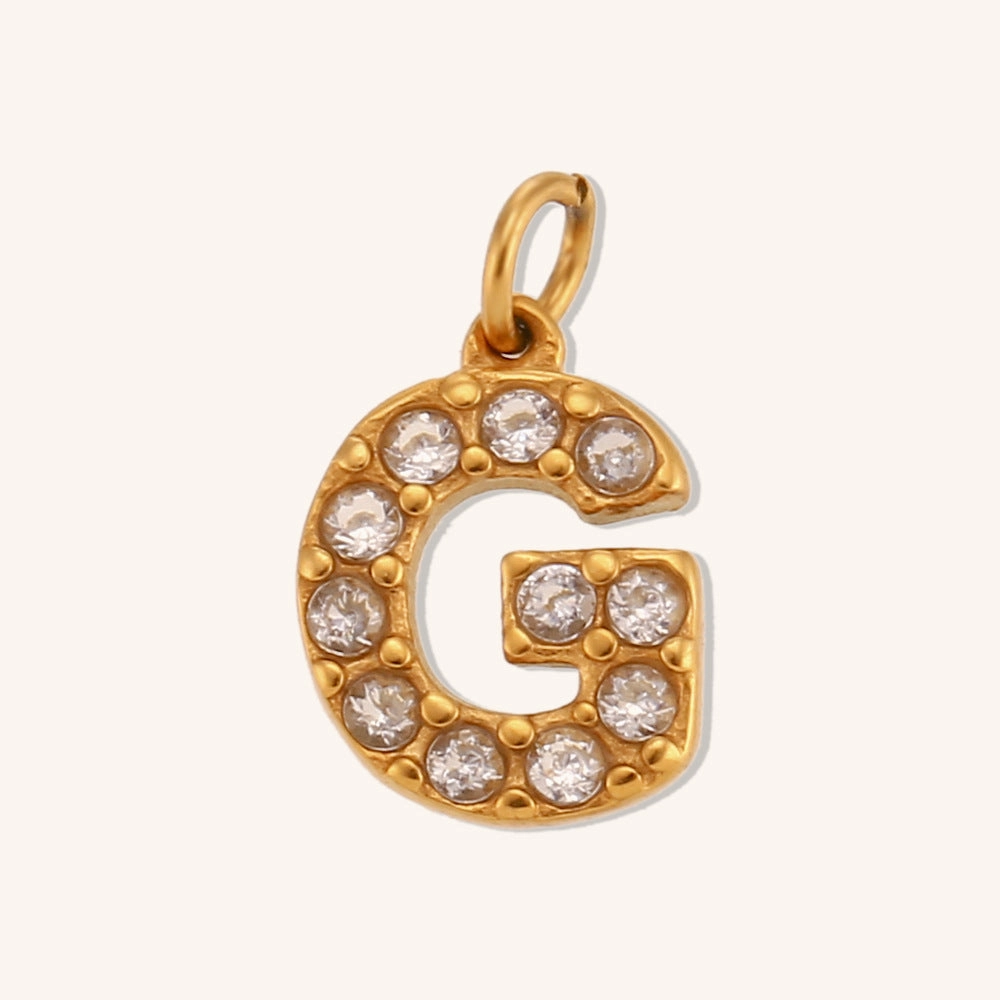 Wholesale Stainless Steel Gold Plated 8mm CNC Diamond English Letter Pendant