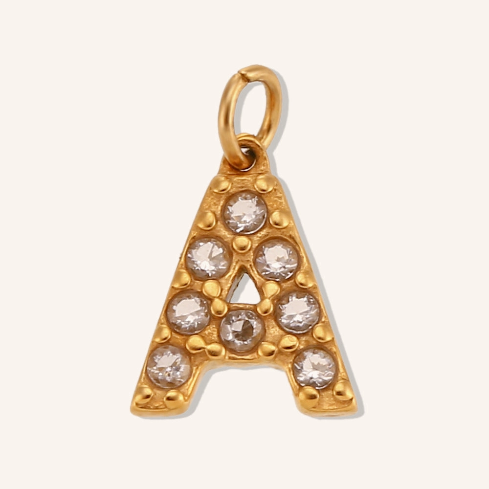 Wholesale Stainless Steel Gold Plated 8mm CNC Diamond English Letter Pendant