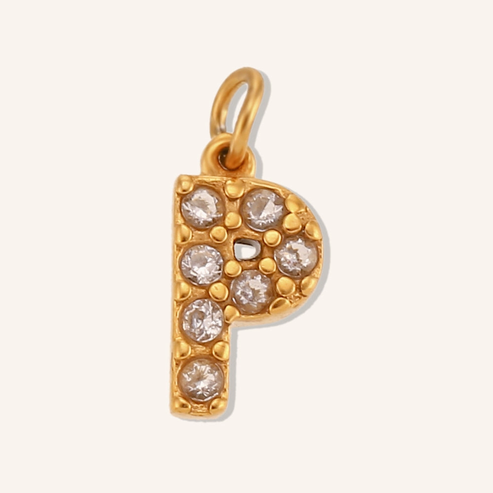 Wholesale Stainless Steel Gold Plated 8mm CNC Diamond English Letter Pendant