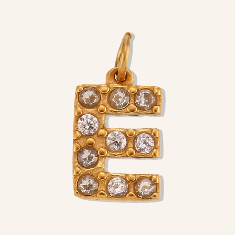 Wholesale Stainless Steel Gold Plated 8mm CNC Diamond English Letter Pendant