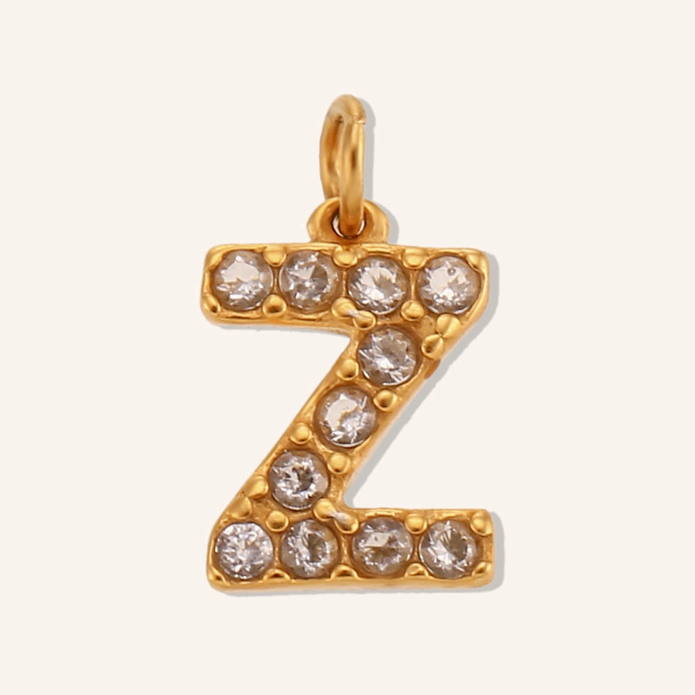 Wholesale Stainless Steel Gold Plated 8mm CNC Diamond English Letter Pendant