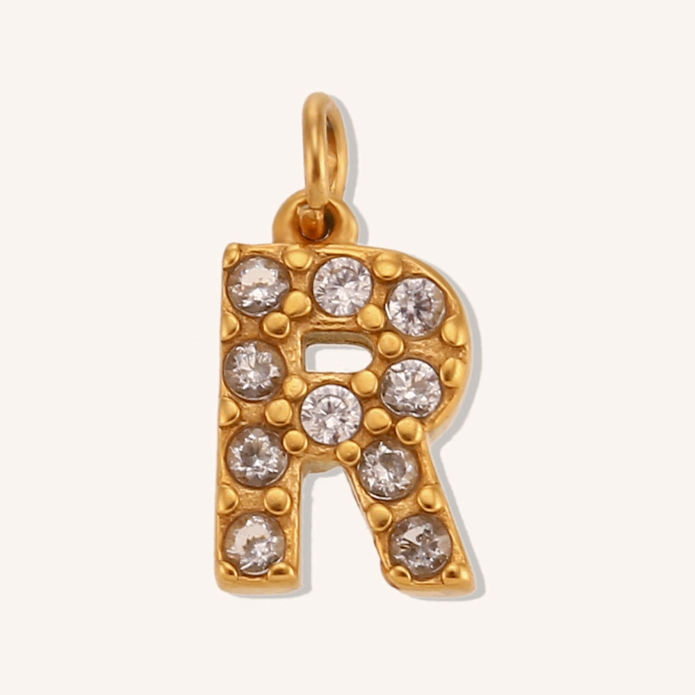 Wholesale Stainless Steel Gold Plated 8mm CNC Diamond English Letter Pendant