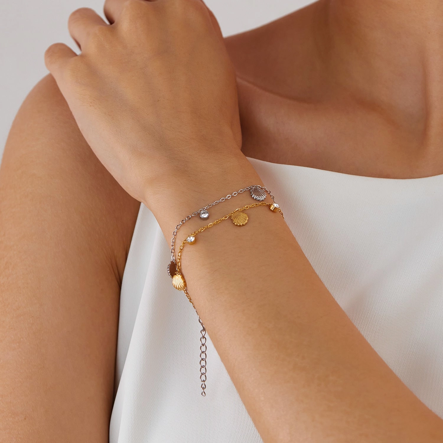Wholesale Stainless Steel Gold-plated Bracelet Fashion Personality All-match Shell Accessories Zircon Jewelry
