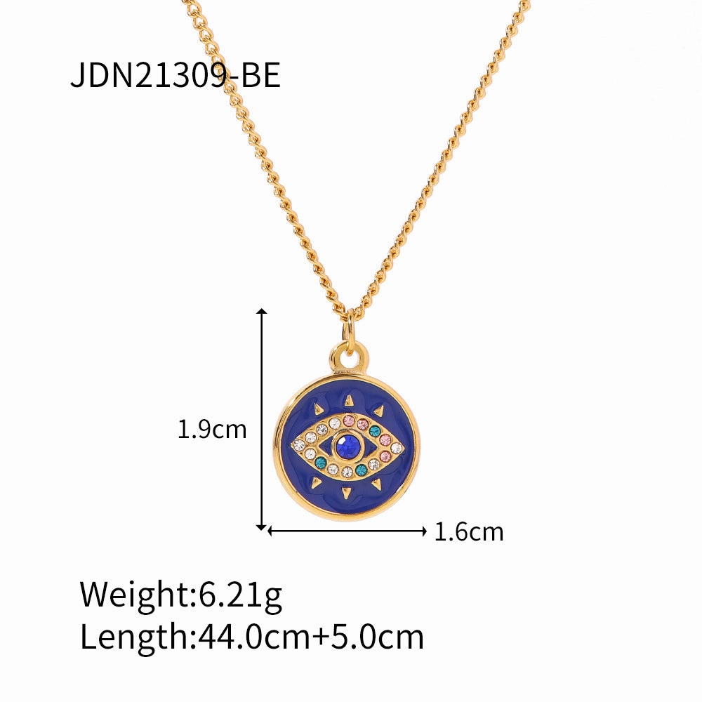 Wholesale Stainless Steel Gold Plated Chain Devil Eye Round Pendant Necklace