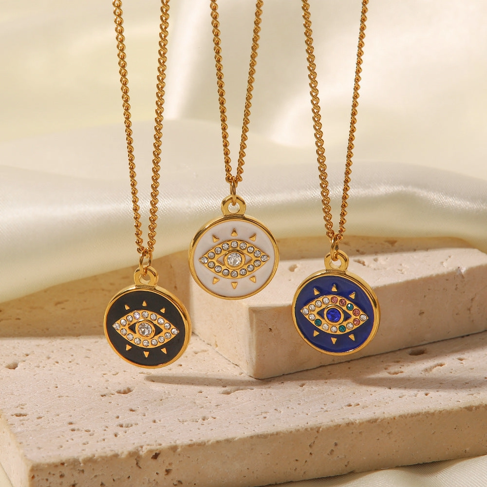 Wholesale Stainless Steel Gold Plated Chain Devil Eye Round Pendant Necklace