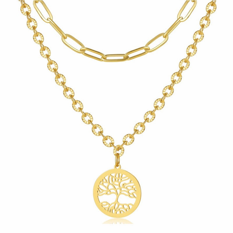 Wholesale Stainless Steel Gold Plated Double Stitching Tree of Life Necklace OLY-NE-XP003