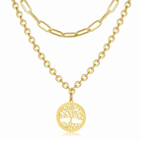 Wholesale Stainless Steel Gold Plated Double Stitching Tree of Life Necklace OLY-NE-XP003