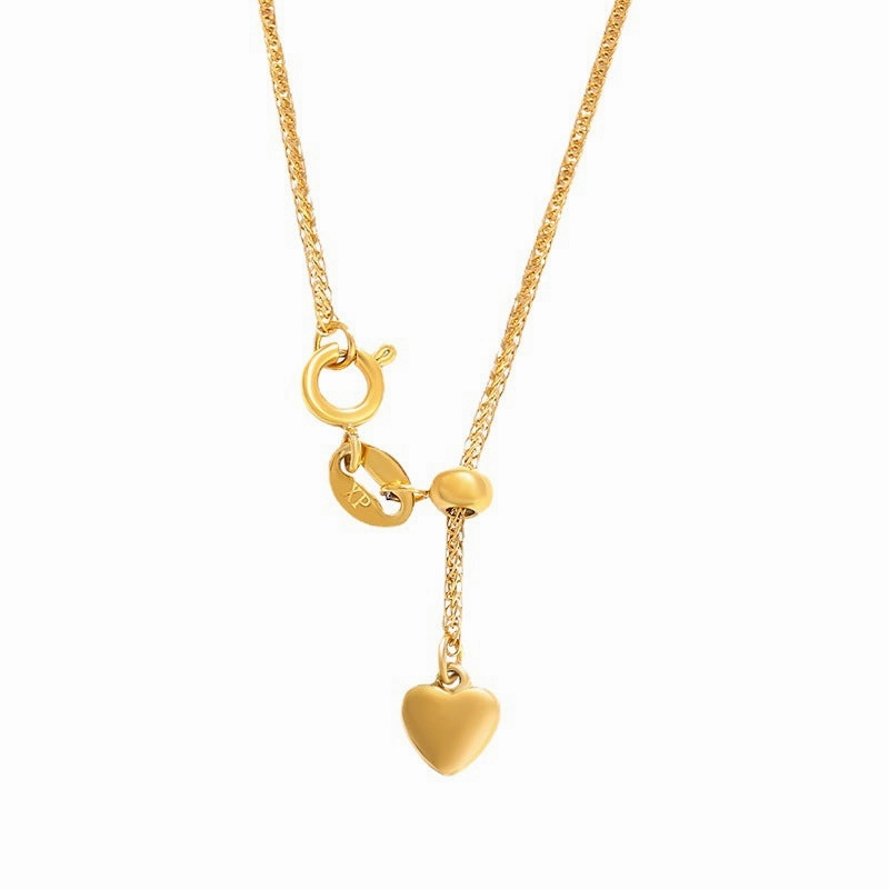 Wholesale Stainless Steel Gold-plated Fashionable Personalized Heart Tassel Adjustable Temperament Necklaces