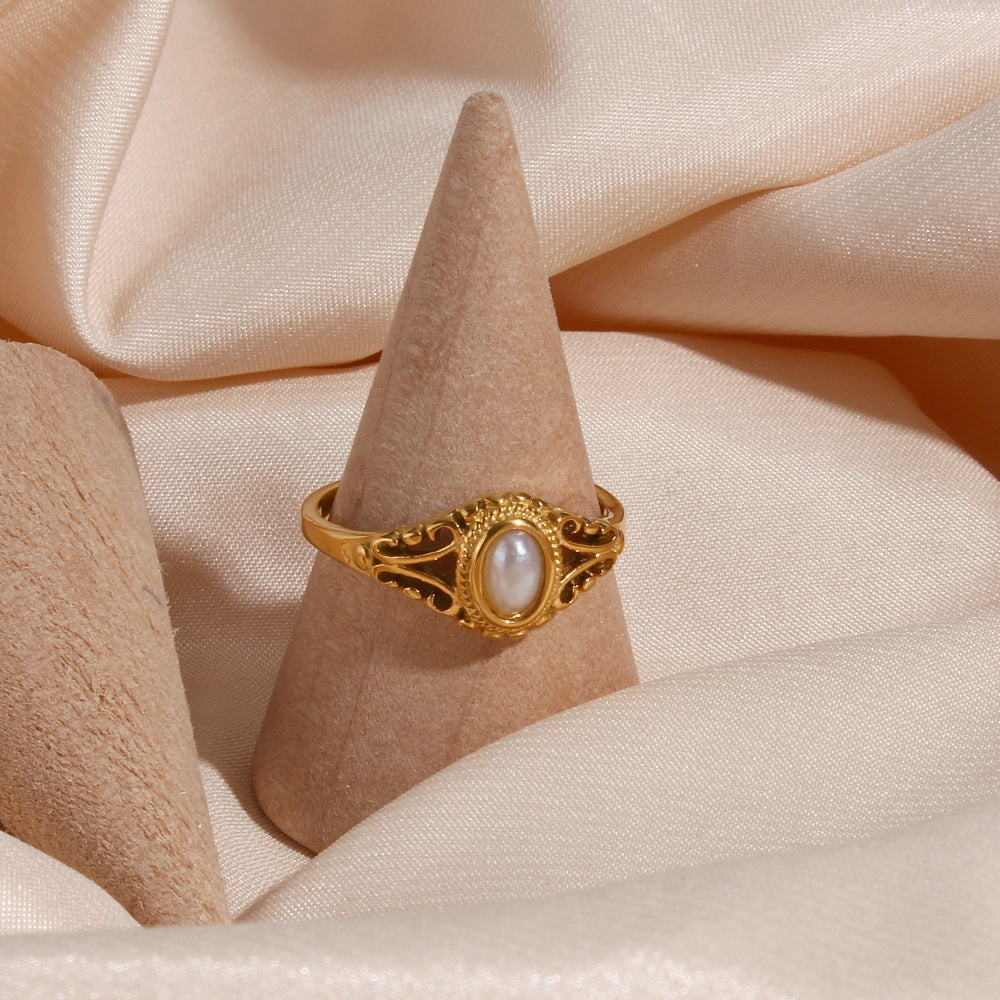 Wholesale Stainless Steel Gold Plated Flower Freshwater Pearl Ring