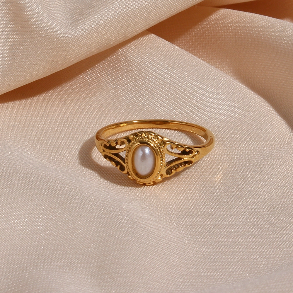 Wholesale Stainless Steel Gold Plated Flower Freshwater Pearl Ring