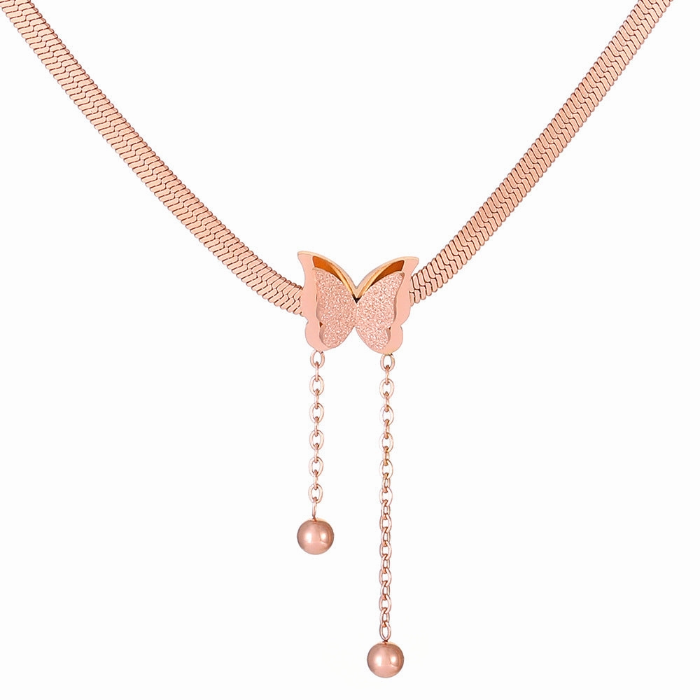 Wholesale Stainless Steel Gold Plated Frosted Butterfly Necklace