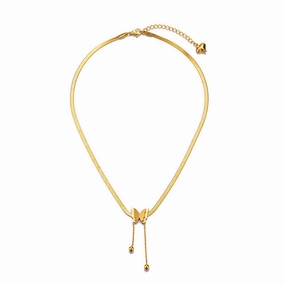 Wholesale Stainless Steel Gold Plated Frosted Butterfly Necklace OLY-NE-ChunN001