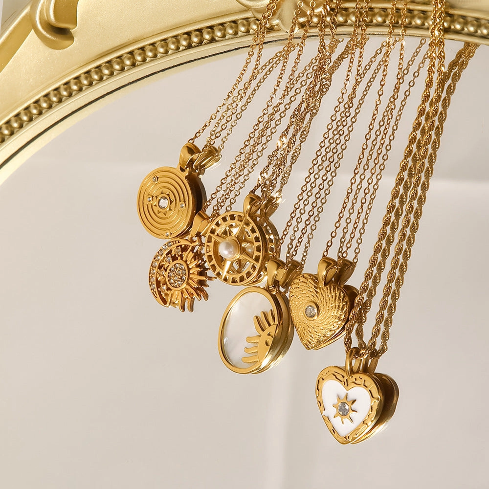 Wholesale Stainless Steel Gold-plated Mother-of-pearl Heart Pendant Necklace