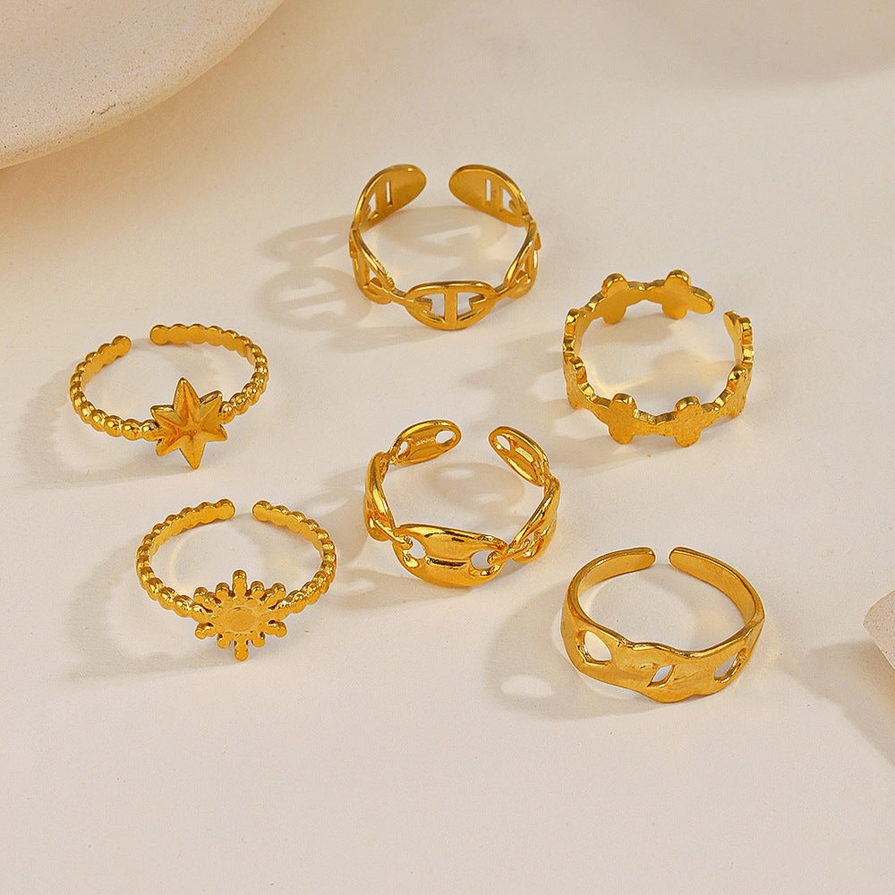 Wholesale Stainless Steel Gold-plated Star Moon Rings