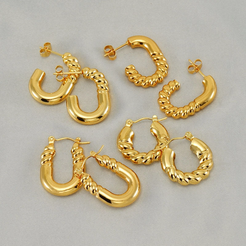 Wholesale Stainless Steel Gold Plated Vintage Geometric Hollow Earrings