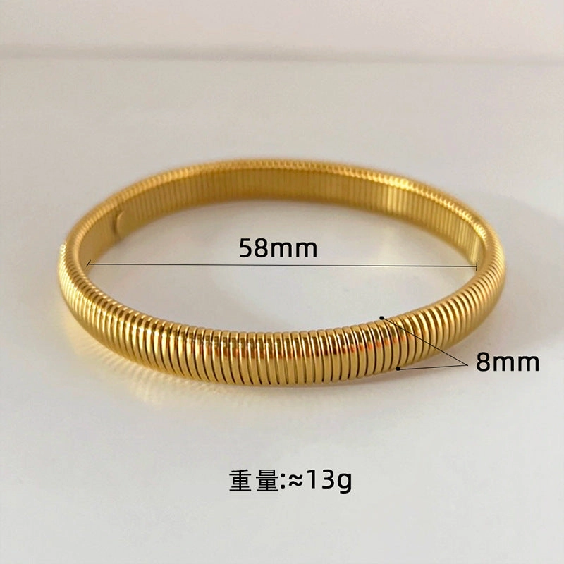 Wholesale Stainless Steel Gold Stretch Snake Bone Wide Bracelet