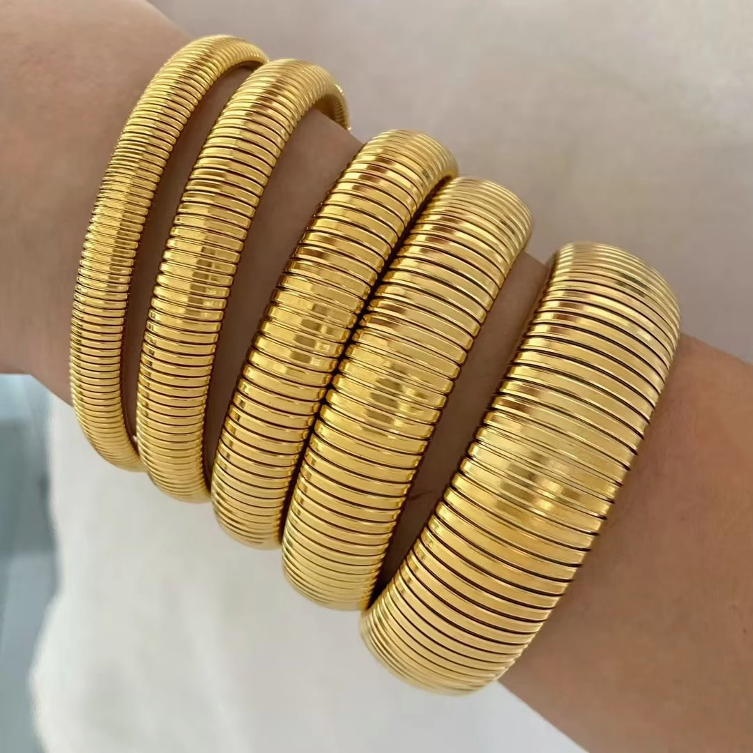 Wholesale Stainless Steel Gold Stretch Snake Bone Wide Bracelet