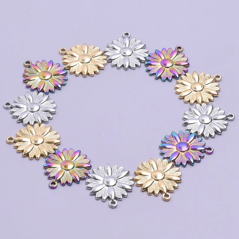 Wholesale Stainless Steel Gold Sunflower Colorful Pendant Accessories