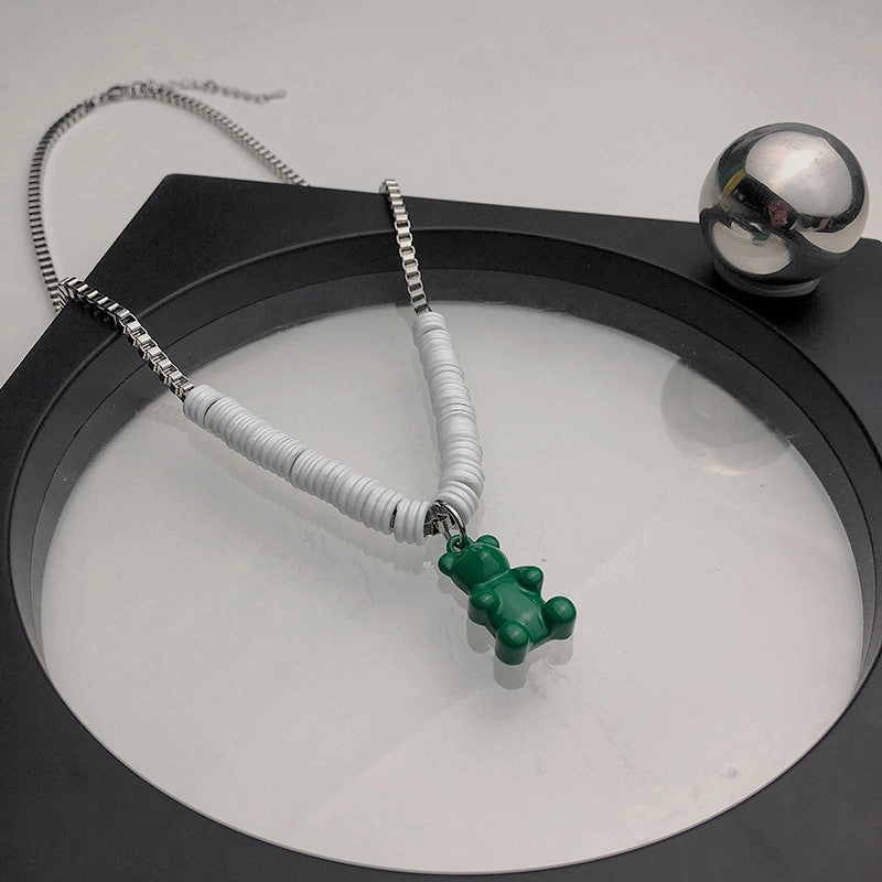 Wholesale Stainless Steel Green Bear Necklace