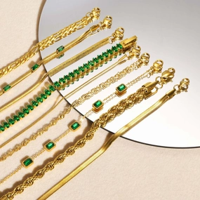 Wholesale Stainless Steel Green Zirconia Corrugated Chain Flat Snake Chain Bracelet