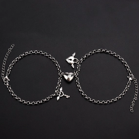 Wholesale Stainless Steel Heart Shape Magnetic Lock Key Bracelet Set