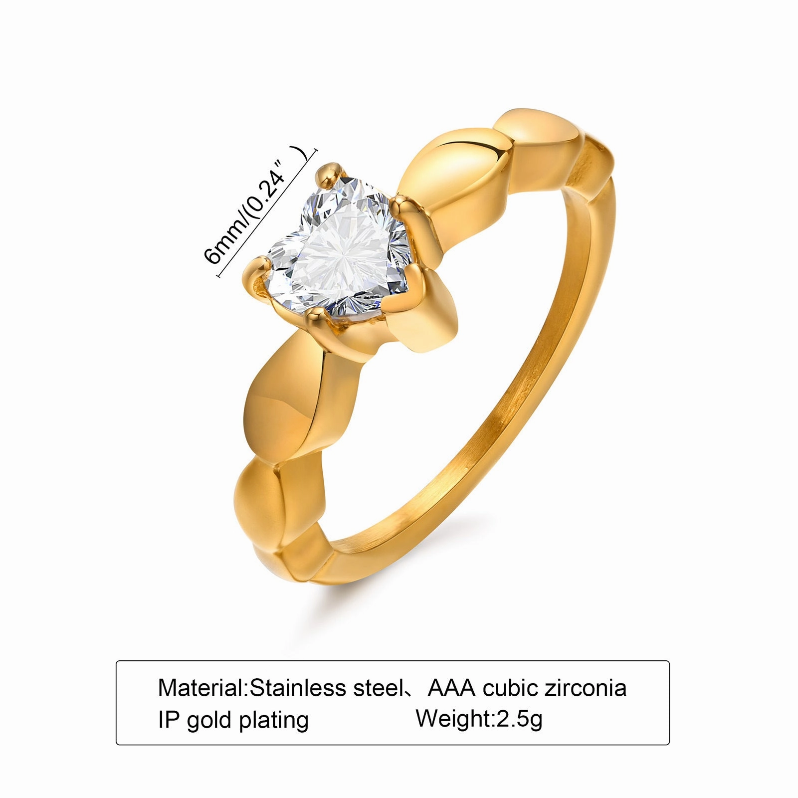Wholesale Stainless Steel Heart Shape Zircon Cast Ring
