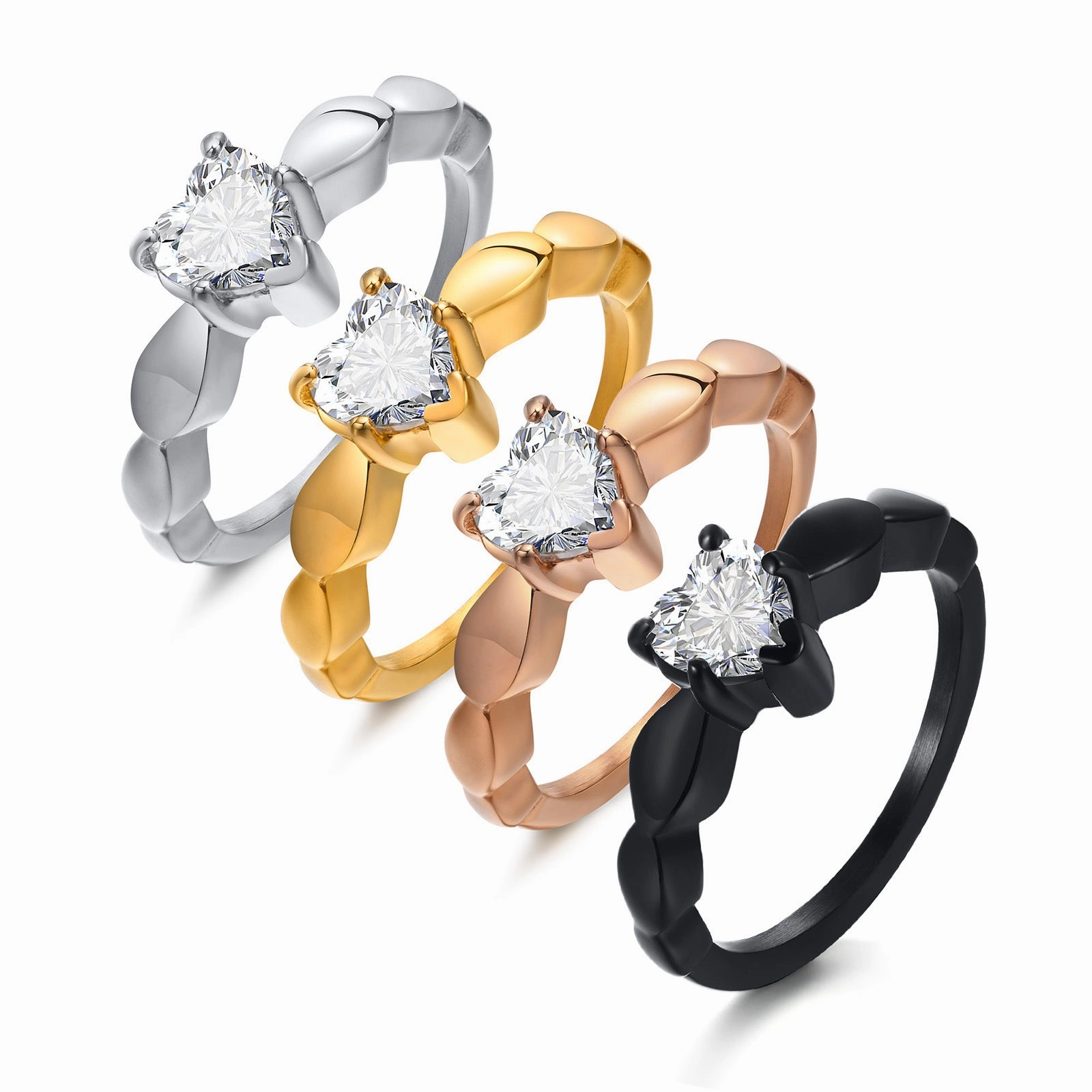 Wholesale Stainless Steel Heart Shape Zircon Cast Ring