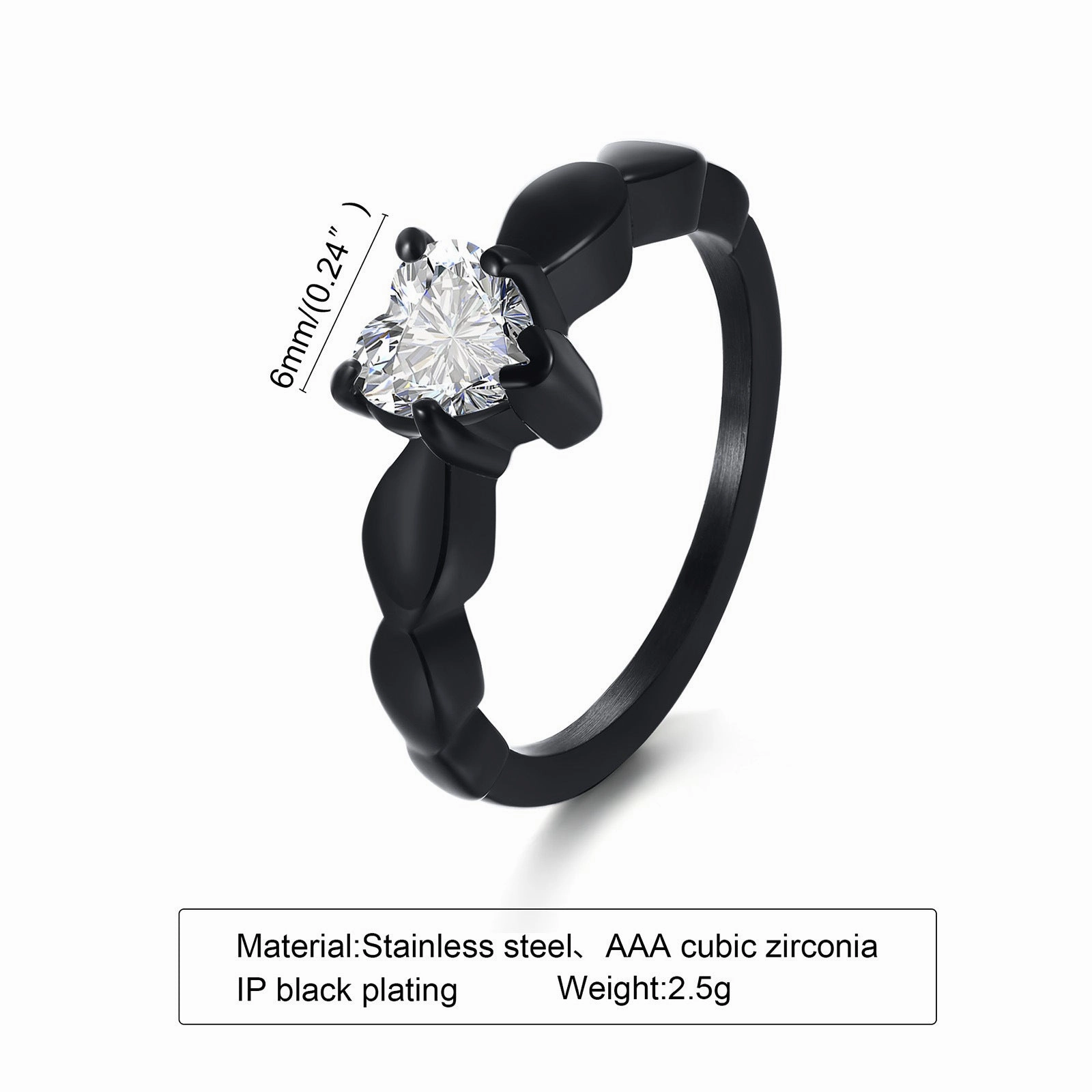Wholesale Stainless Steel Heart Shape Zircon Cast Ring