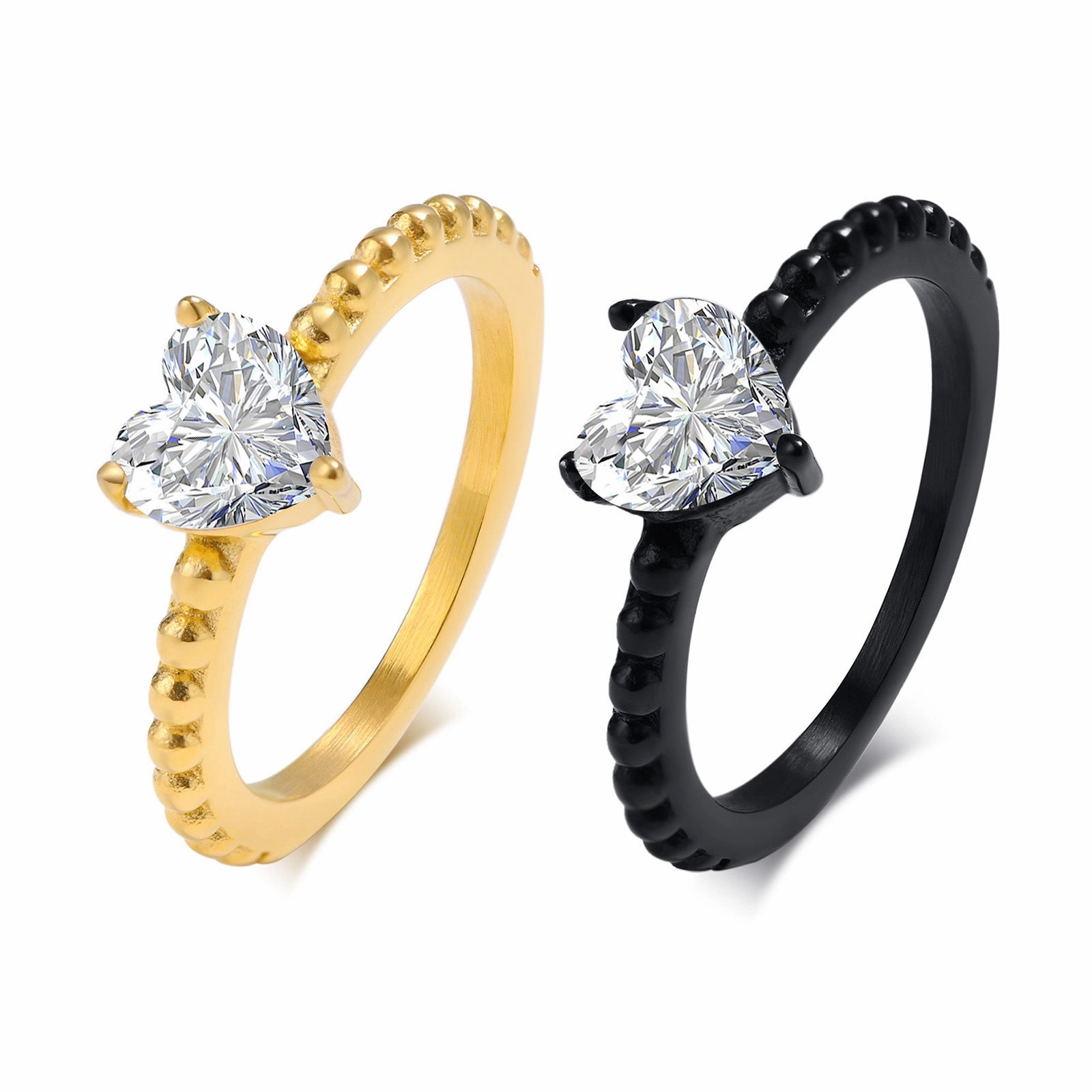 Wholesale Stainless Steel Heart Shape Zircon Cast Ring