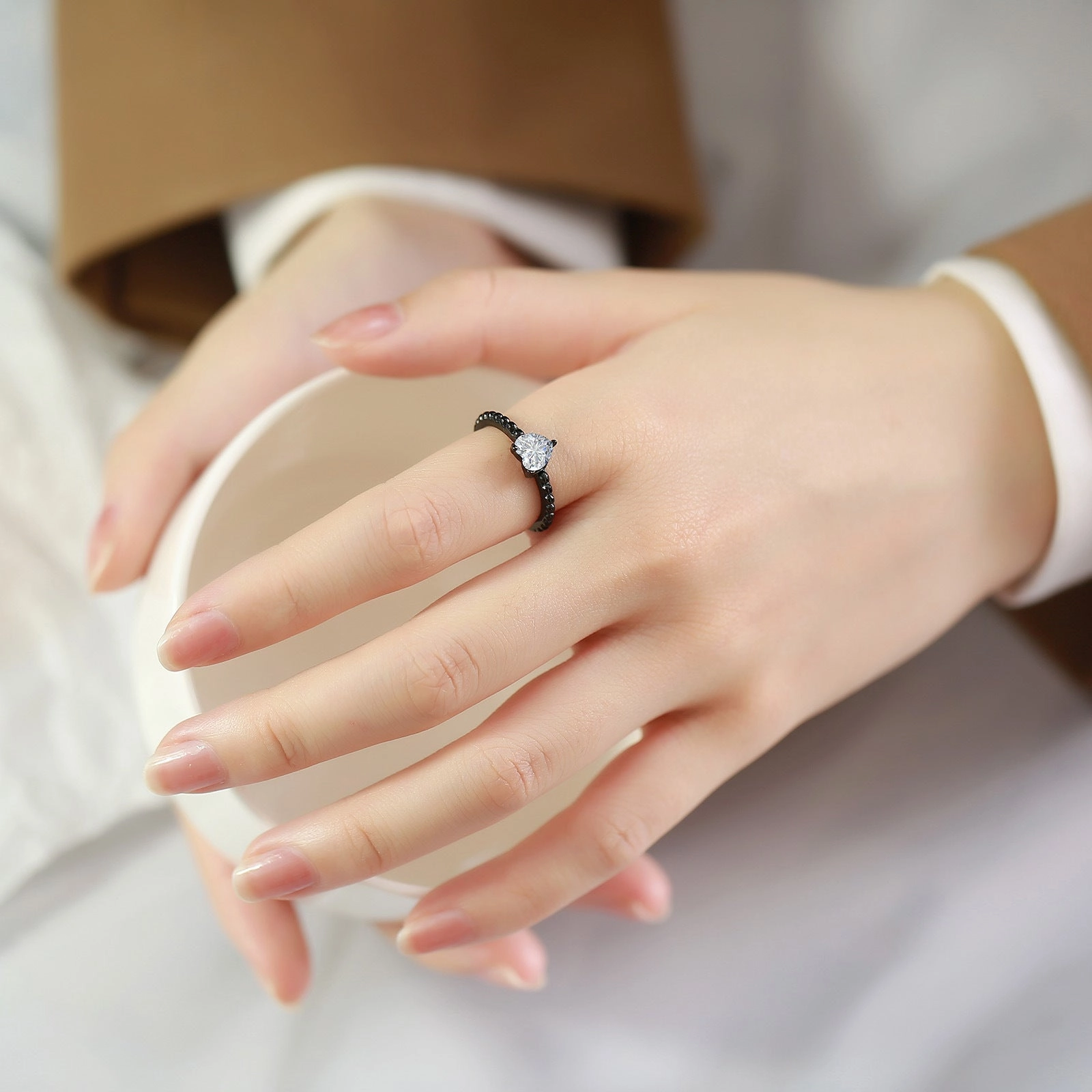 Wholesale Stainless Steel Heart Shape Zircon Cast Ring