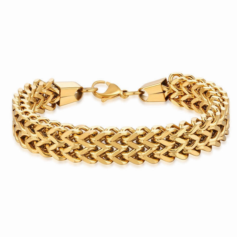 Wholesale Stainless steel hip-hop double row positive and negative chain braided bracelet