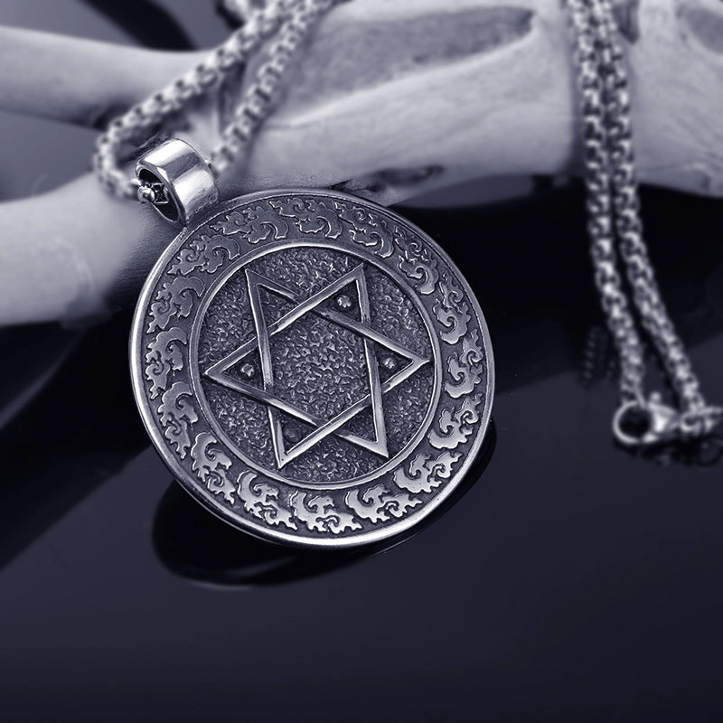 Wholesale Stainless Steel Hip Hop Six-pointed Star Pendant Necklace Star of David Jewish Religious Jewelry