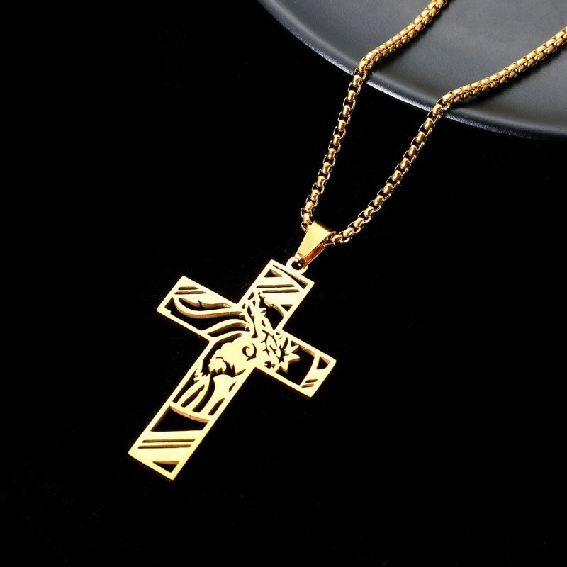 Wholesale Stainless Steel Hollow Cross Titanium Steel Necklace