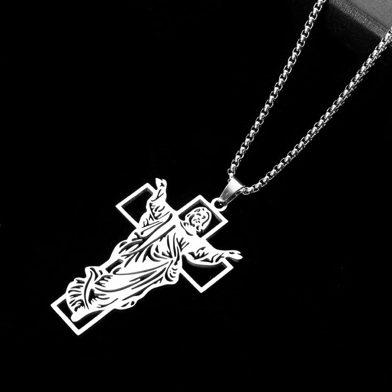 Wholesale Stainless Steel Hollow Men's Vintage Titanium Steel Cross Pendant Necklace