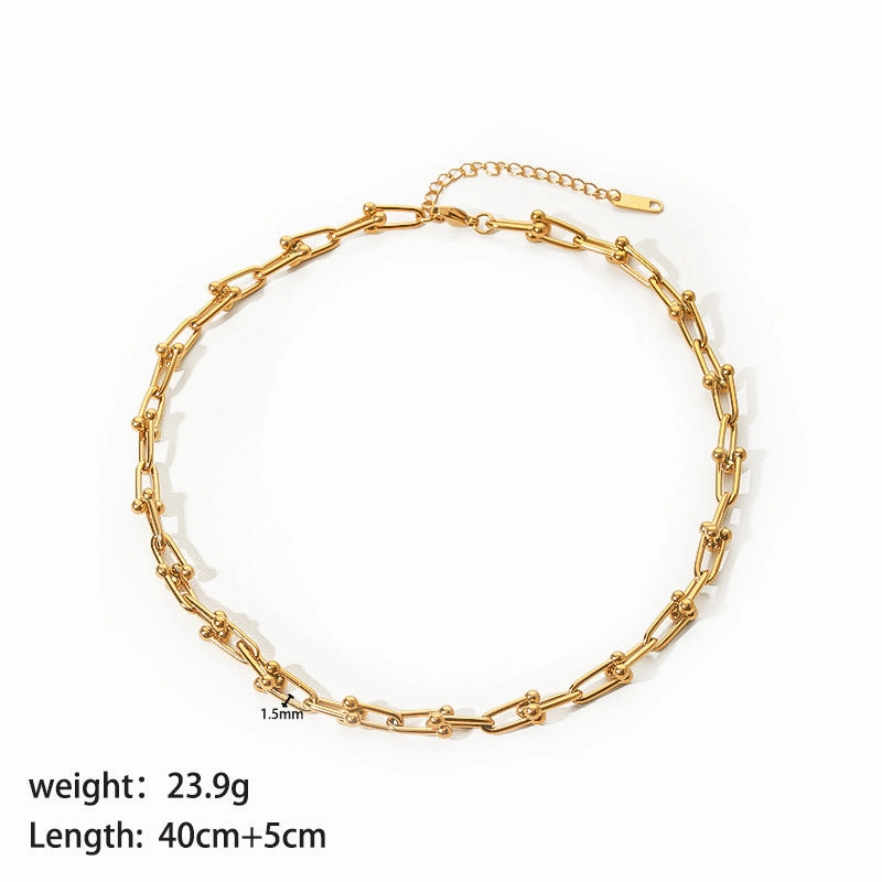 Wholesale Stainless Steel Horseshoe Buckle U-shaped 18K Gold Personality Simple Design Bracelet Necklace Set