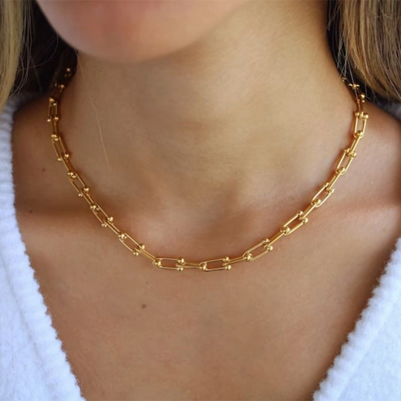 Wholesale Stainless Steel Horseshoe Buckle U-shaped 18K Gold Personality Simple Design Bracelet Necklace Set