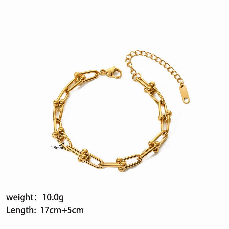 Wholesale Stainless Steel Horseshoe Buckle U-shaped 18K Gold Personality Simple Design Bracelet Necklace Set