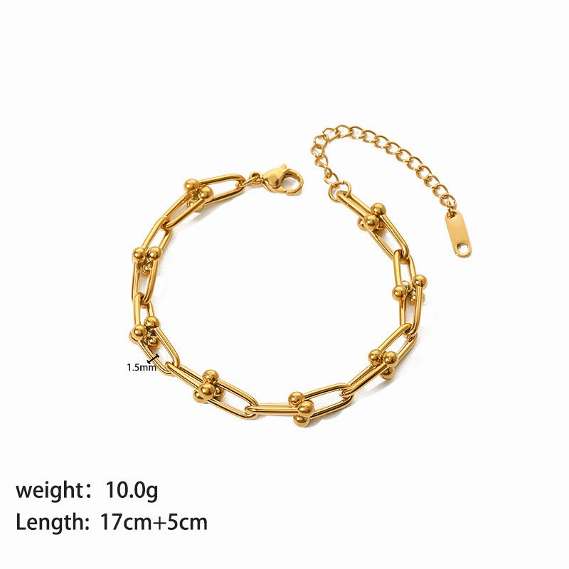 Wholesale Stainless Steel Horseshoe Buckle U-shaped 18K Gold Personality Simple Design Bracelet Necklace Set