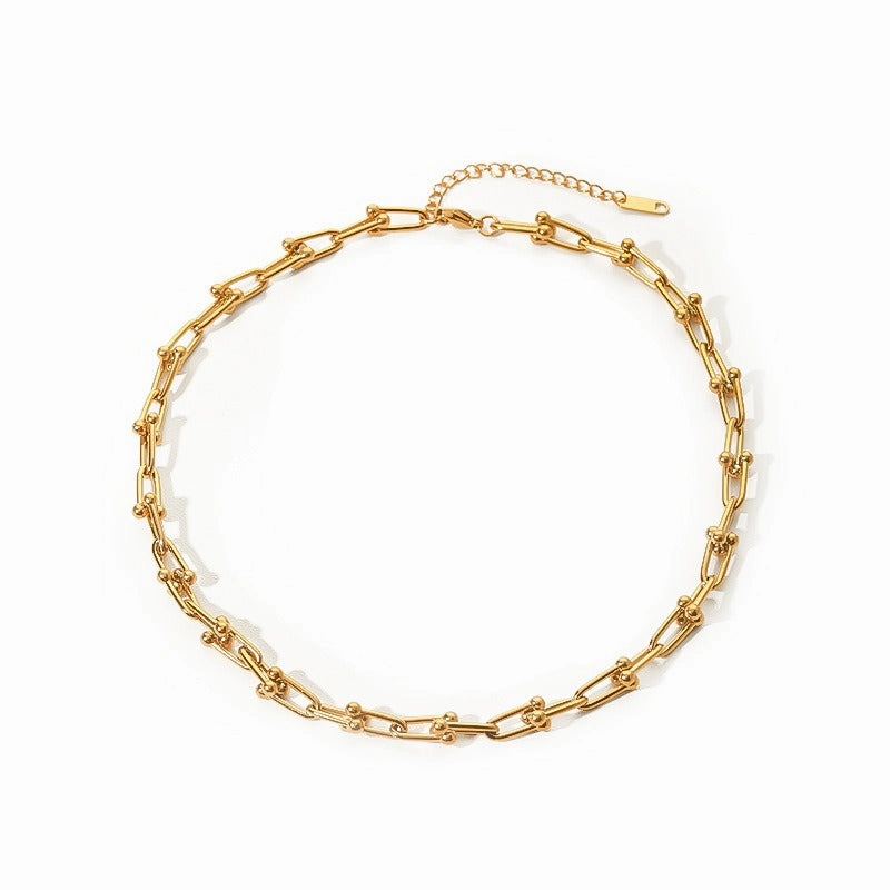 Wholesale Stainless Steel Horseshoe Buckle U-shaped 18K Gold Personality Simple Design Bracelet Necklace Set