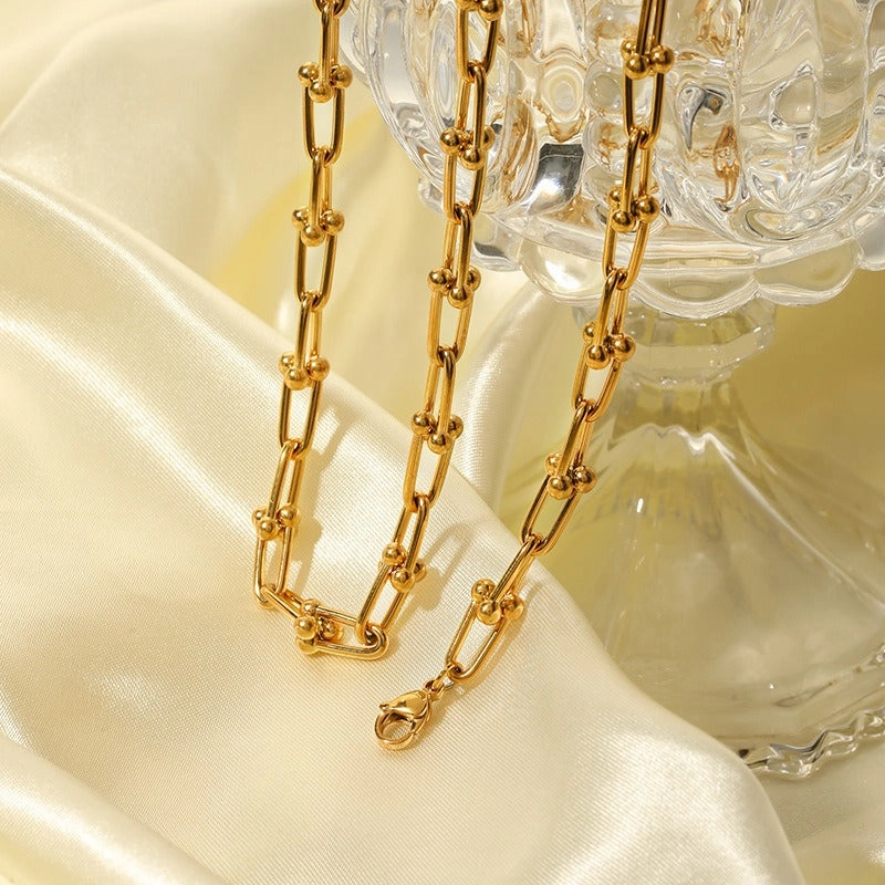 Wholesale Stainless Steel Horseshoe Buckle U-shaped 18K Gold Personality Simple Design Bracelet Necklace Set