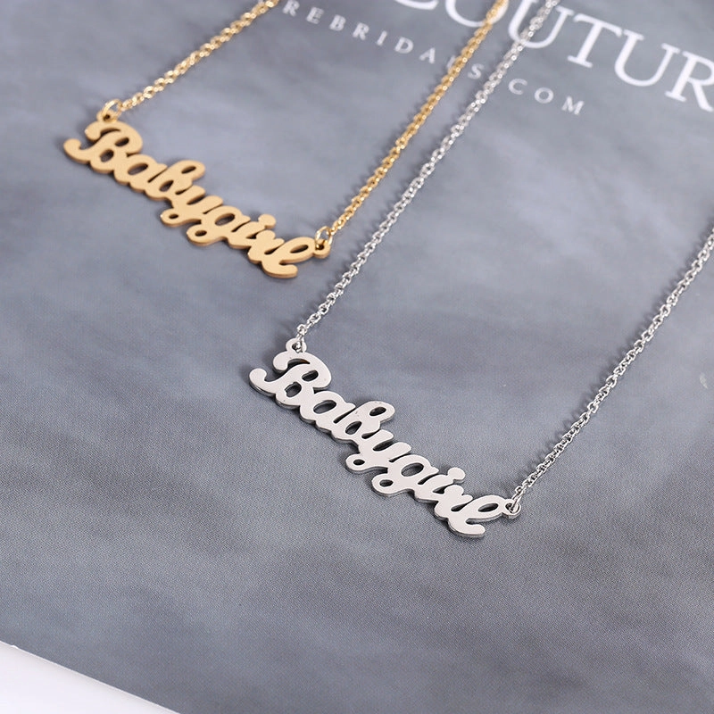 Wholesale Stainless steel  hot-selling jewelry water wave chain creative Babygirl English letter necklace