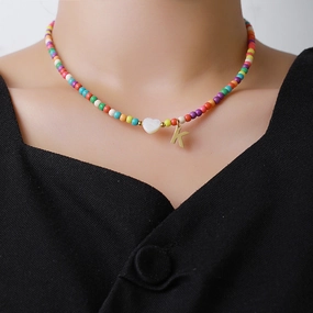 Wholesale stainless steel letter necklace mixed color turquoise shell love clavicle chain DIY hot fashion necklace