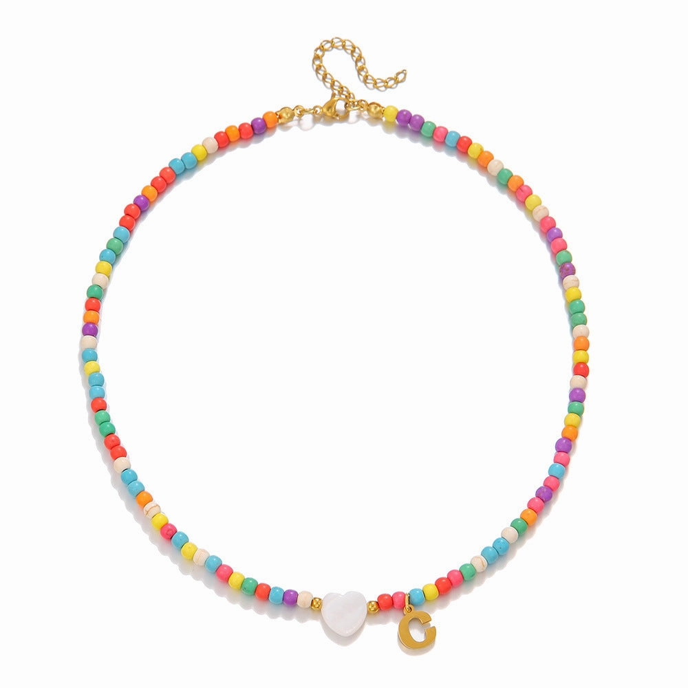 Wholesale stainless steel letter necklace mixed color turquoise shell love clavicle chain DIY hot fashion necklace